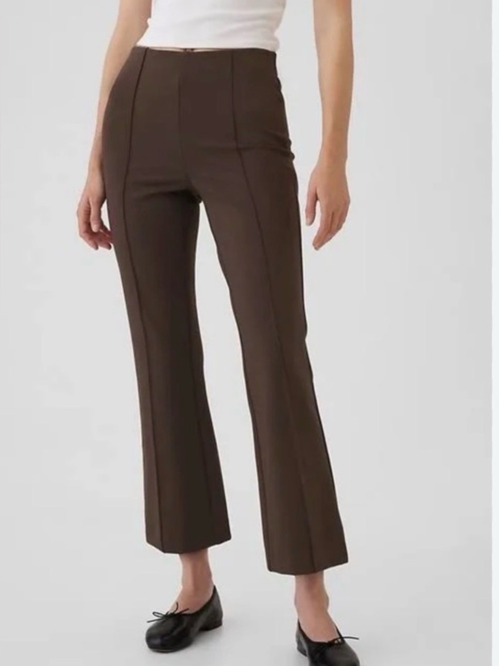 GAP Dark Chocolate high rise double knit crop kick petite L
